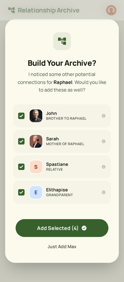 It proposes what your tree already implies — shown in the TreeLinker Android app